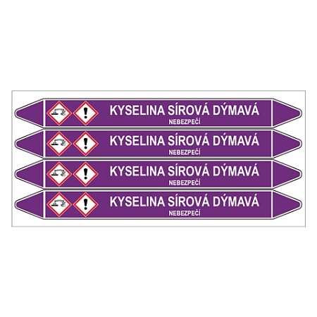 Značení potrubí, kyselina sírová dýmavá,4 ks, 250 × 26 mm